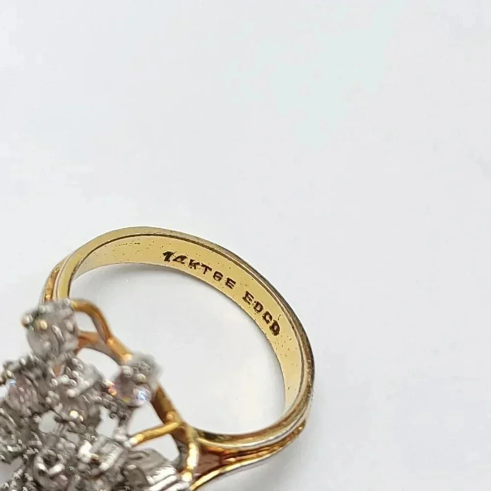 Designer EDCO Gold Plated Over Sterling 925 Modernist CZ Cluster Ring Size 6.75